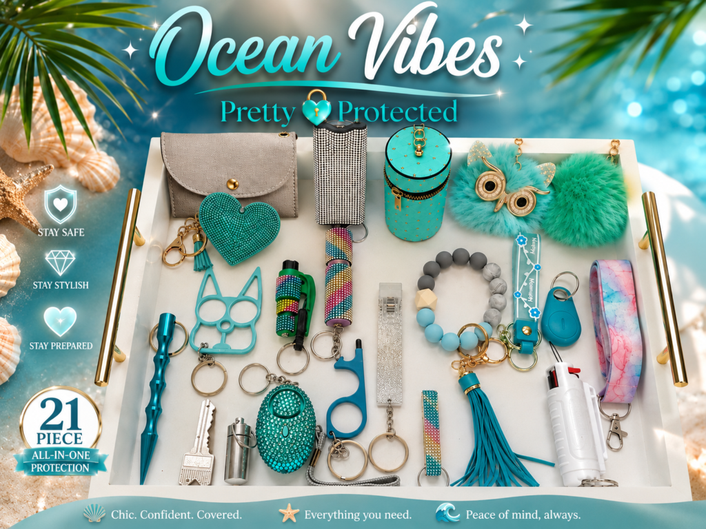 Ocean Vibes Collection 21-Piece Elegant Safety Keychain Bundle