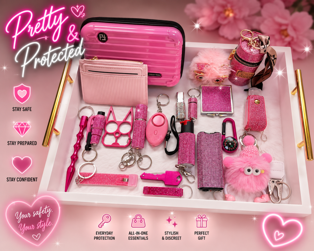 Pink Collection 21-Piece Elegant Safety Keychain Bundle